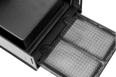 the plenum is held on with a filter installation frame